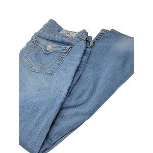 True Religion World Tour Embellished Denim Blue Jeans Flap Pocket‎ Size 27 Women